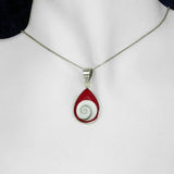 Pear Shaped Silver Pendant with Shiva Eye and Red Coral with Necklace Chain