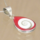 Pear Shaped Silver Pendant with Shiva Eye and Red Coral with Necklace Chain