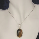 Silver Pendant with Tigers Eye and Necklace Chain