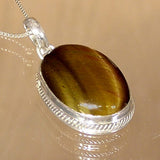 Silver Pendant with Tigers Eye and Necklace Chain