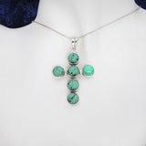 Silver Cross Pendant with Six Turquoise Stones and Necklace Chain