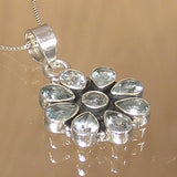 Silver Pendant with Nine Topaz Gemstones and Necklace Chain