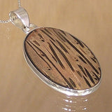 Silver Pendant with Wood Oval with Necklace Chain