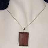 Silver Pendant with Wood Rectangle with Necklace Chain