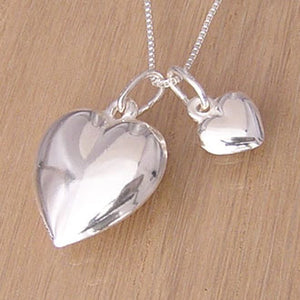 Corazon Two Silver Heart Pendant with Necklace Chain