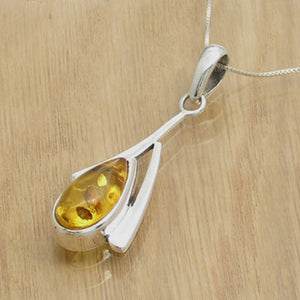 Silver Pendant with Amber with Necklace Chain