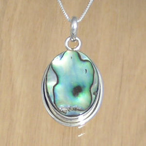 Oval Silver Pendant with Abalone and Necklace Chain