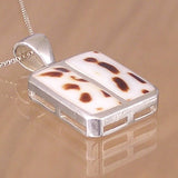 Rectangular Silver Pendant with Seashell with Necklace Chain