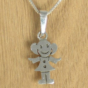 Little Girl Silver Charm Pendant with Necklace Chain