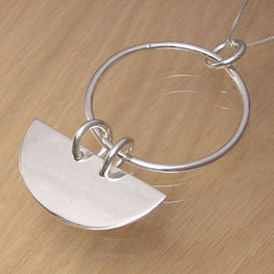 Silver Suspended Semi-circle Pendant with Necklace Chain