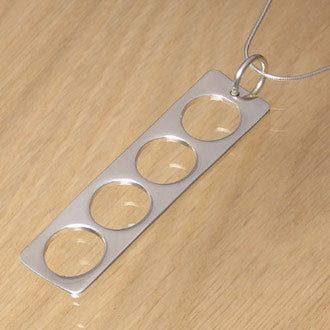 Silver Rectangle with Circles Pendant with Snake Chain Necklace