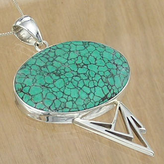 Fibonacci Designer Silver Pendant with Turquoise and Necklace Chain