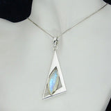 Fibonacci Designer Silver Pendant with Rainbow Moonstone and Necklace Chain