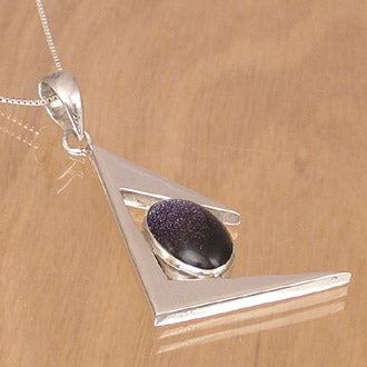 Fibonacci Designer Silver Pendant with Blue Goldstone and Necklace Chain