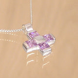 Silver Cross Pendant with Amethyst Coloured Cubic Zirconia with Necklace Chain