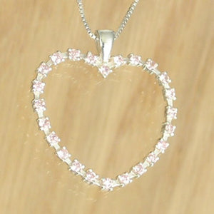 Silver Heart Pendant with Pink Cubic Zirconia with Necklace Chain