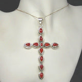 Long Silver Cross Pendant with Carnelian and Necklace Chain