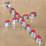 Long Silver Cross Pendant with Carnelian and Necklace Chain