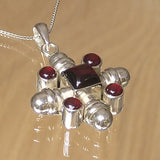 Chunky Silver Pendant with Garnet Stones and Necklace Chain
