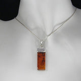 Silver Pendant with Rectangular Amber Rod with Necklace Chain