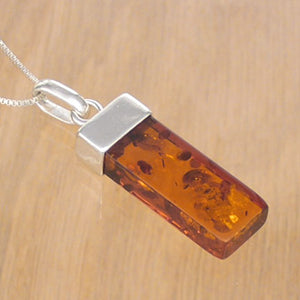 Silver Pendant with Rectangular Amber Rod with Necklace Chain