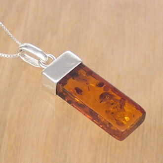 Silver Pendant with Rectangular Amber Rod with Necklace Chain