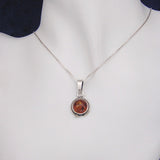 Round Silver Pendant with Amber with Necklace Chain