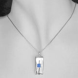 Silver Ingot Pendant with Blue Topaz Gemstone and Necklace Chain