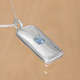 Silver Ingot Pendant with Blue Topaz Gemstone and Necklace Chain