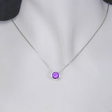 Silver Pendant with Amethyst Coloured Cubic Zirconia with Necklace Chain