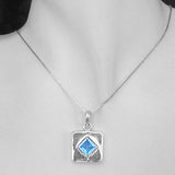 Silver Pendant with Blue Glass and Necklace Chain